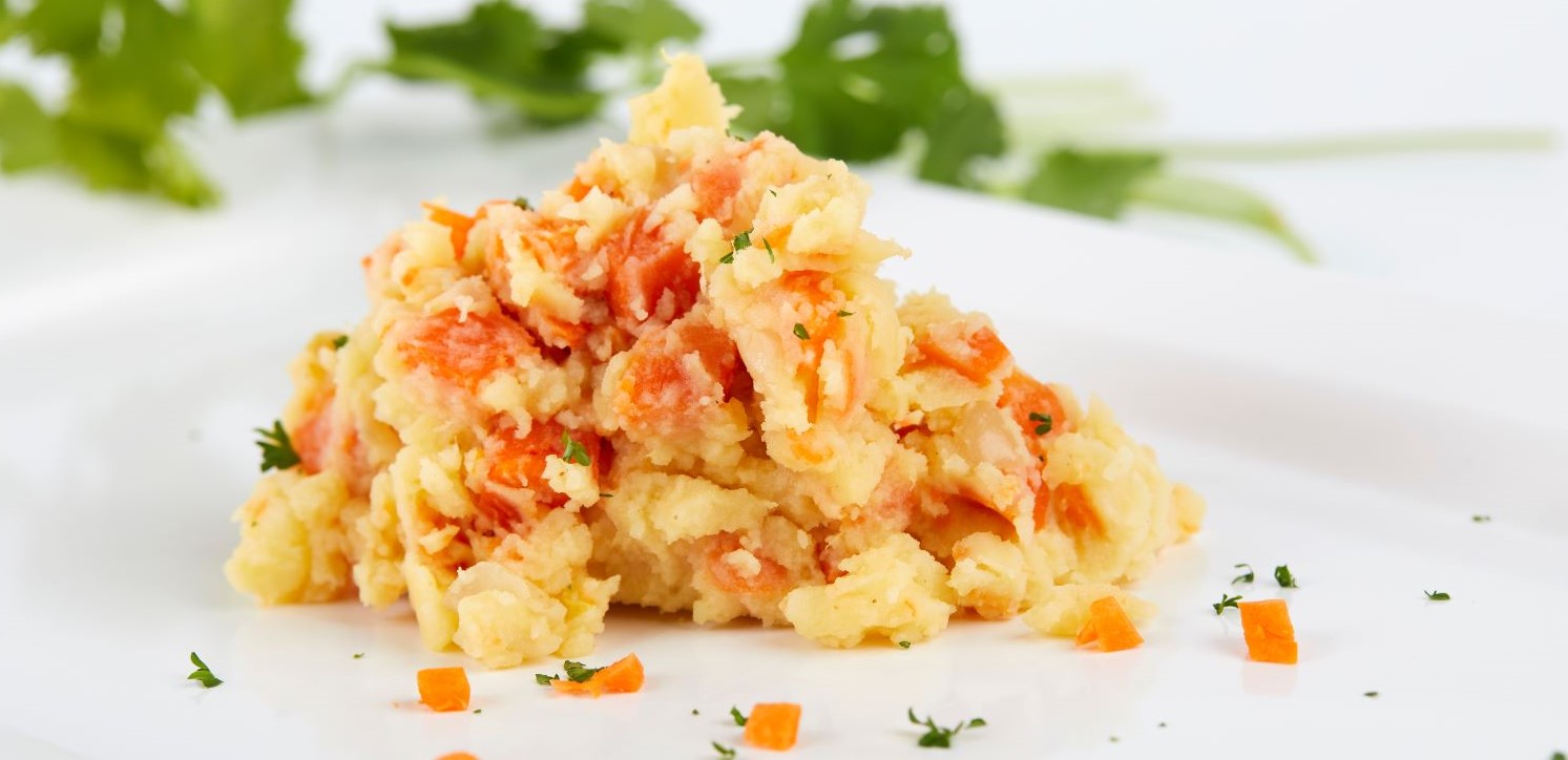 Pittige vegetarische hutspot met vega gehaktballetjes