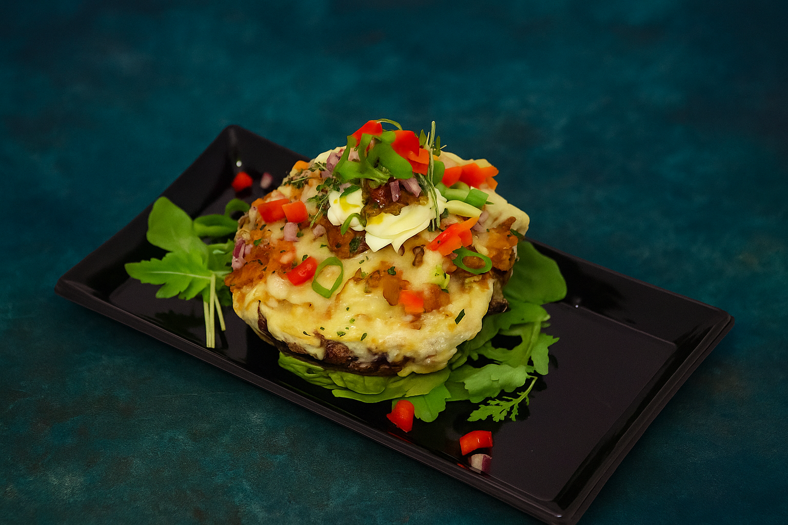 Portobello met zoete aardappel en confit de canard