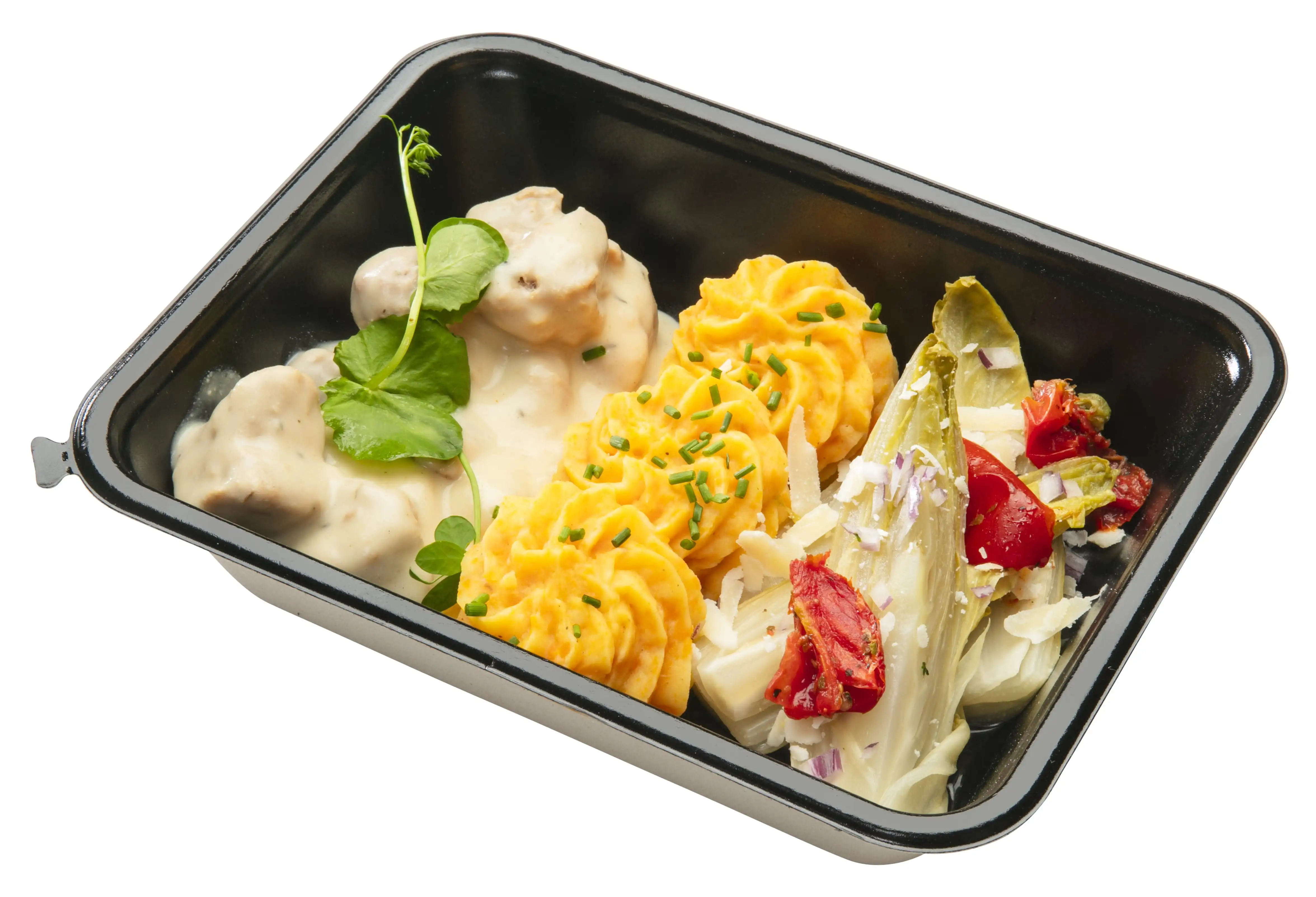 Kalfsblanquette met aardappelpuree en witlof