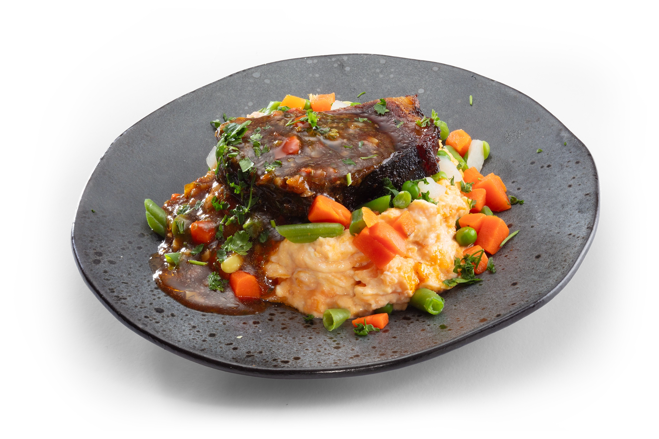 Zacht gegaarde Kalfssucade met pompoenpuree