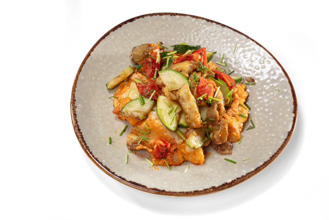Pesto gratin met kipdij en courgette