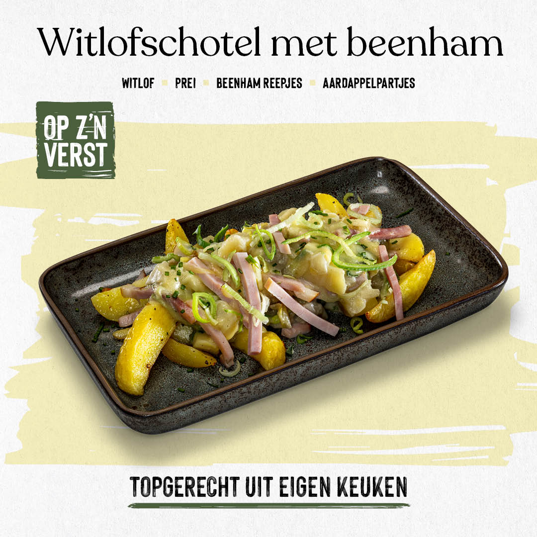 Witlofschotel met beenham en prei