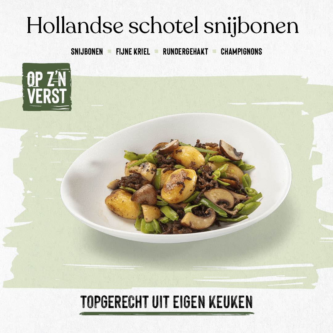 Hollandse schotel met krieltjes, gehakt en snijbonen 