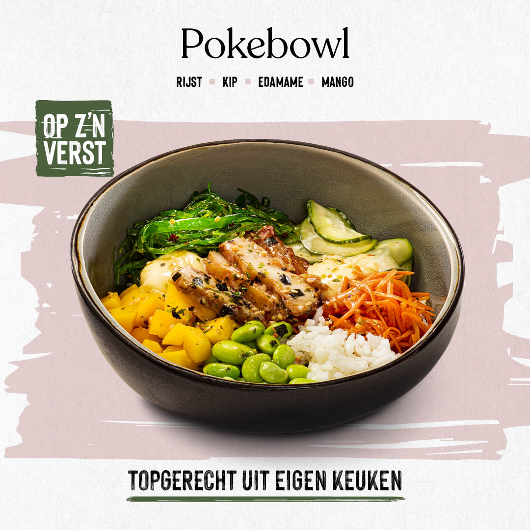 Pokébowl met Gemarineerde kip en mango chutney 