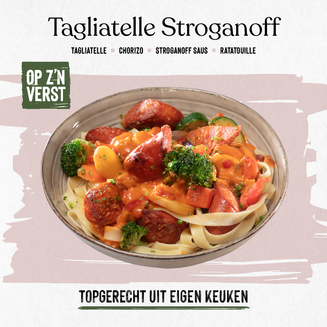 Tagliatelle stroganoff met chorizo