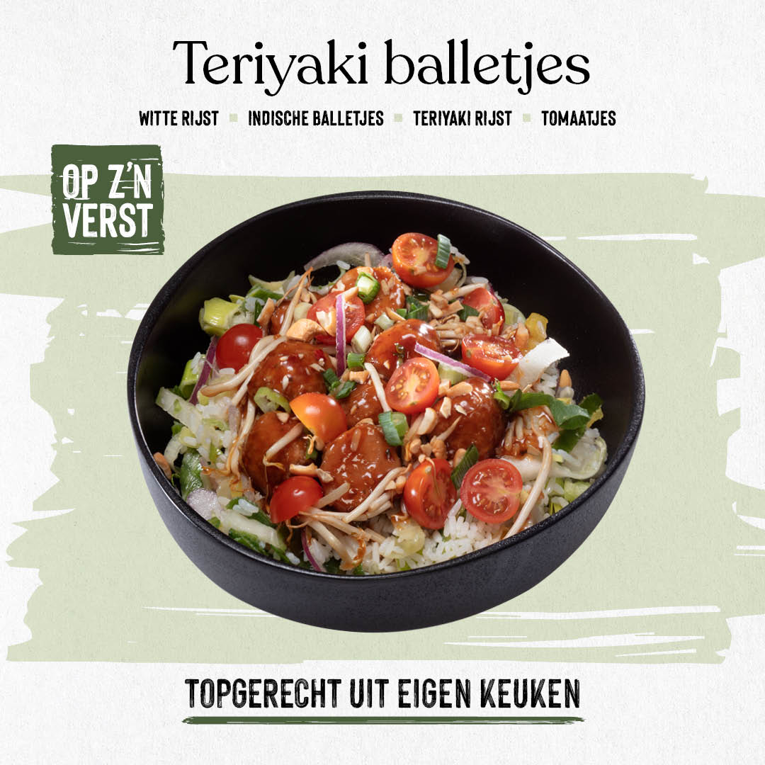 Witte rijst met teriyaki balletjes 