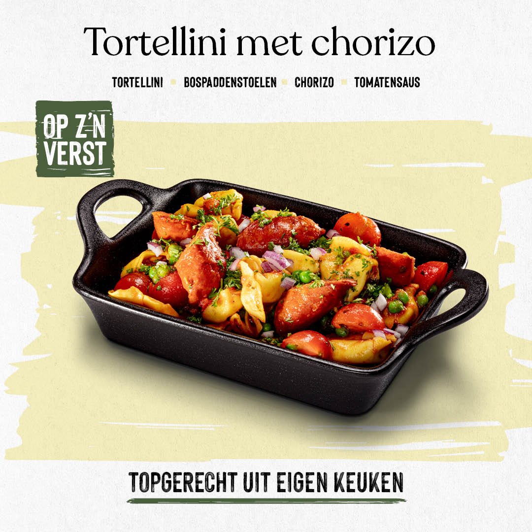Tortellini met chorizo en paddenstoelen 