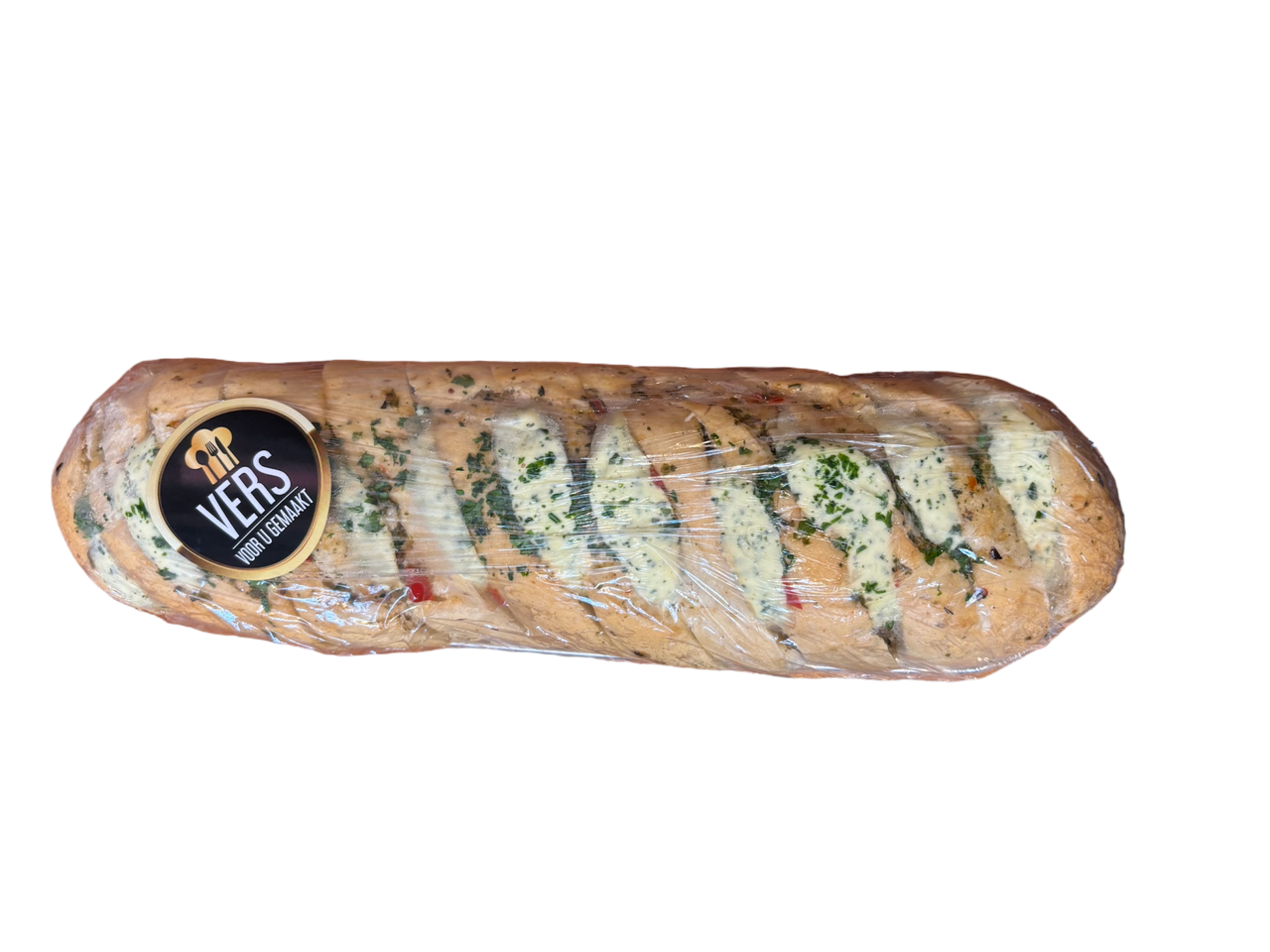 Gevuld stokbrood met bacon knoflook smeerkaas en peterselie