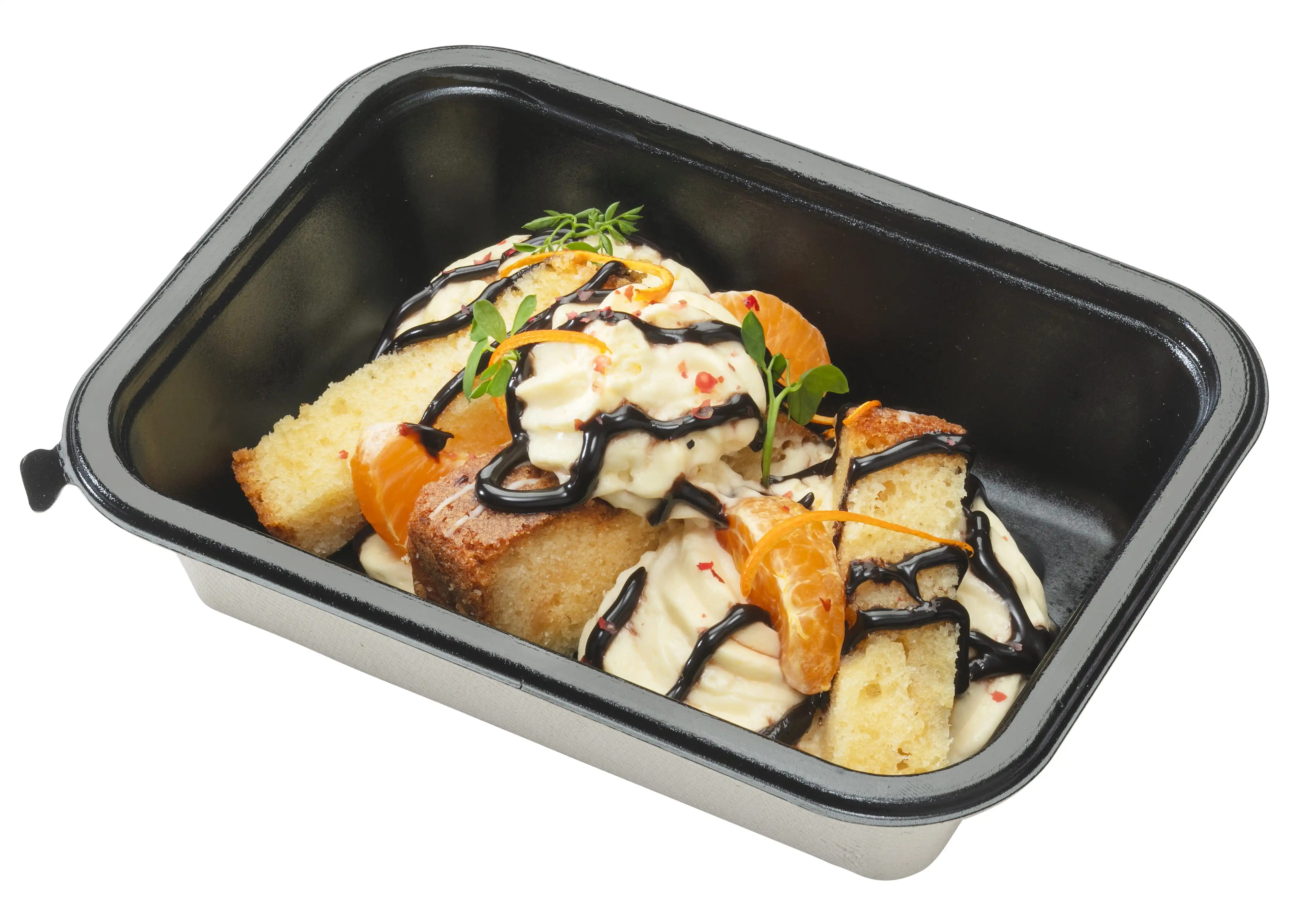 Lemon loaf cake met mascarpone mousse en chocoladesaus