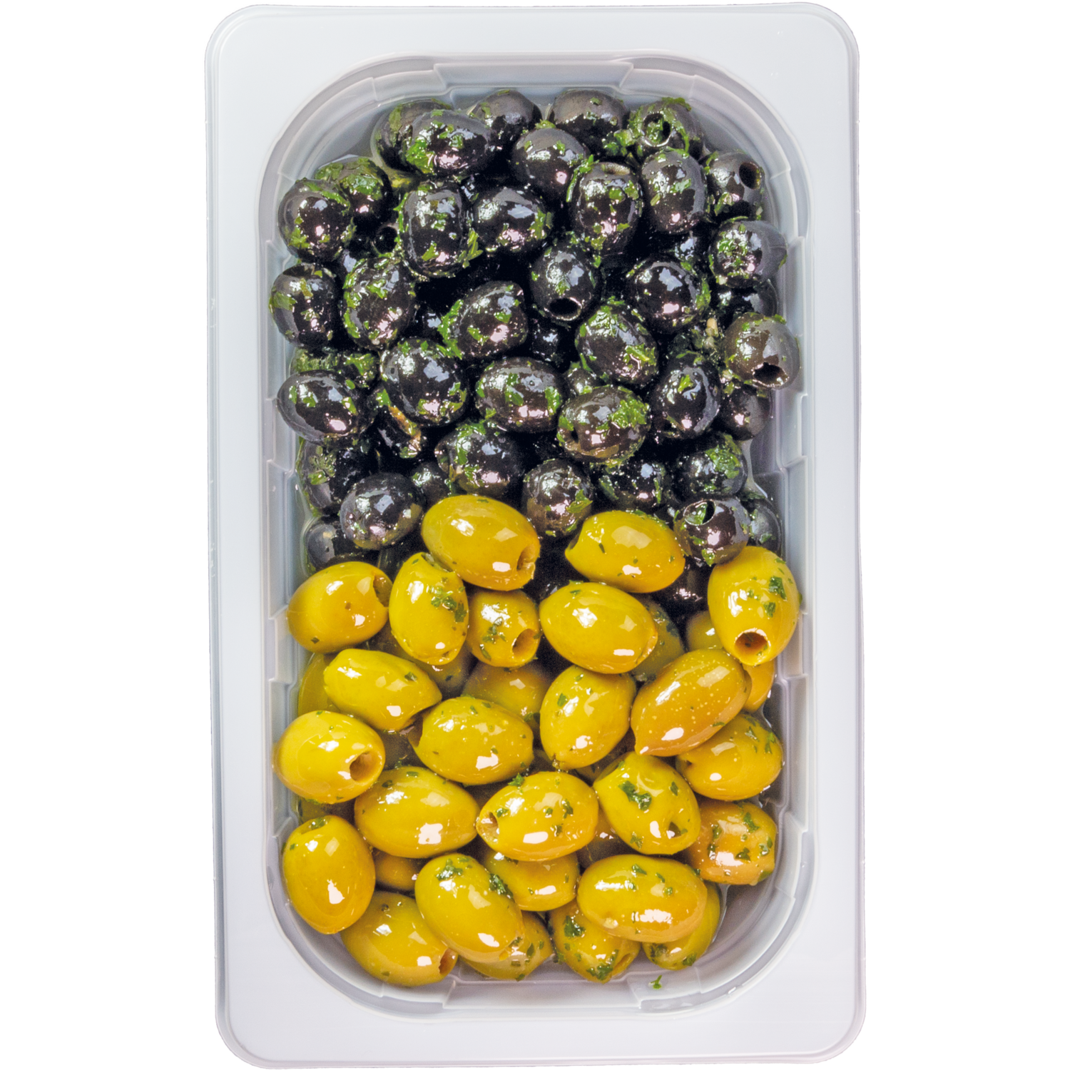 GROENE/ZWARTE OLIJVEN BASILICUM Z/PIT  750gr