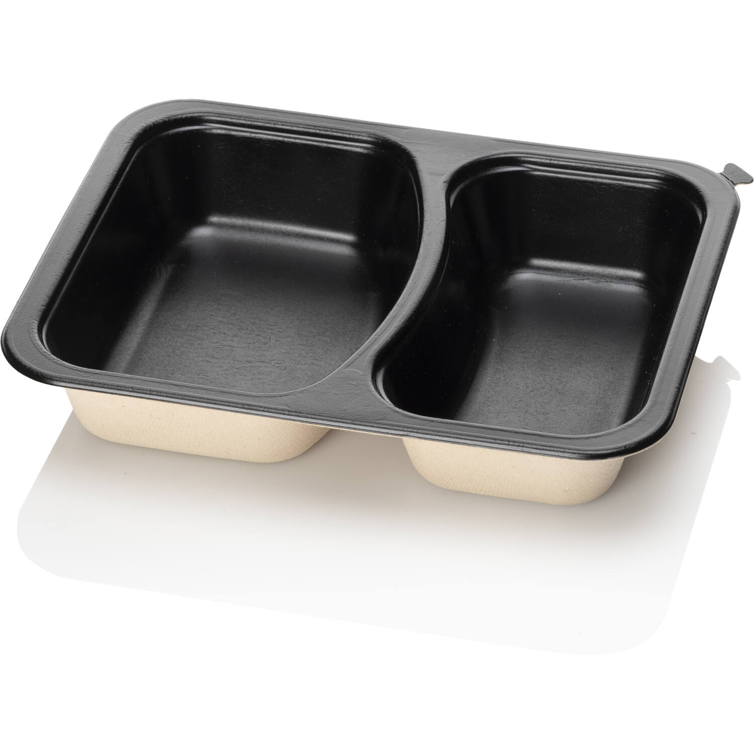 BAGASSE TRAY 227x178x45 2VAKS beige/zwart suikerriet 380st