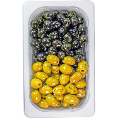 GROENE/ZWARTE OLIJVEN BASILICUM Z/PIT  750gr
