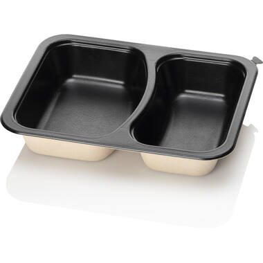 BAGASSE TRAY 227x178x45 2VAKS beige/zwart suikerriet 380st