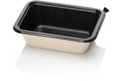BAGASSE TRAY 145x105x45 1VAKS beige/zwart suikerriet 800st