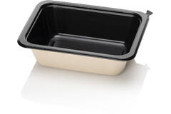 BAGASSE TRAY 171x127x50 1VAKS beige/zwart suikerriet 750st