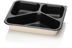 BAGASSE TRAY 227x178x45 3VAKS beige/zwart suikerriet 300st